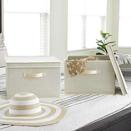 Household Essentials Square KD Storage Box With Lid, Cream Linen - color: Natural