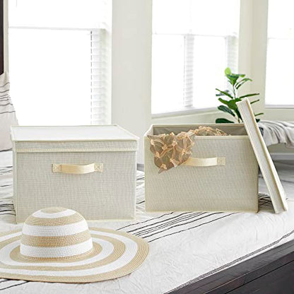 Household Essentials Square KD Storage Box With Lid, Cream Linen - color: Natural