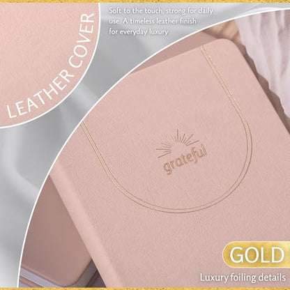 Gratitude Journal – Daily Mindfulness & Wellness Notebook with Premium Leather Cover, Guided Prompts, 170gsm No-Bleed Paper, Gold Foil, Satin Bookmark & Luxury Gift Box for Women & Men (Nude)