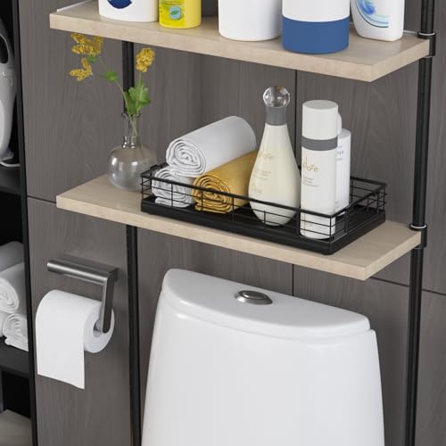 Toilet Paper Basket, 13 Inch Oak and Iron Tank Tray Top of Toilet Storage Toiletries Organizer for Bathroom, Living Room and Kitchen (Black) - color: Black