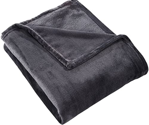HYSEAS Flannel Fleece Throw Blanket Dark Grey - Super Soft Plush Microfiber Solid Blanket for Couch, Bed, Chair, Sofa - Fuzzy Cozy Lightweight - 50x60 Inch - color: Dark Grey