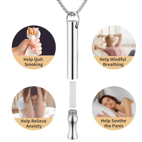 LAMKHOO 2 Pcs Breathing Necklace to Quit Smoking and Vaping - Refillable Essential Oil Diffuser, Fidget Necklace for Anxiety Relief, Smokeless Inhaler with 8 Cotton Pods - color: Odorless
