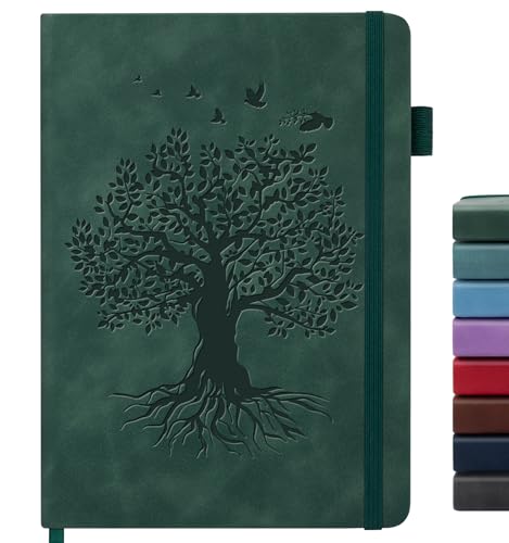 Lined Journal Notebook for Women Men, B5 Hardcover Leather Journals for Writing, 200 Pages Thick Paper, Daily Journal Notebook for Work, School, Note Taking, Business, Travel, College Ruled - color: A-Tree-AGreen, size: 1 Pack-B5