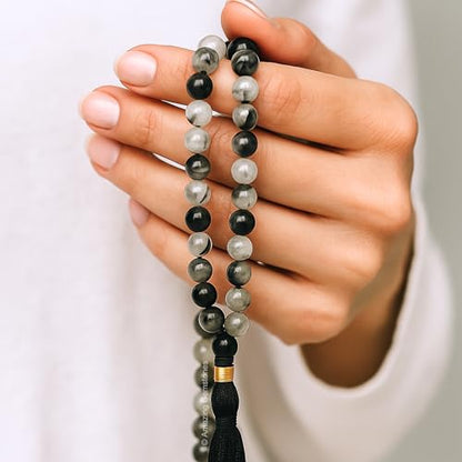 Amazing Gemstone Black Rutilated Quartz Mala Beads - 108 Prayer Beads for Meditation and Mindfulness Practice, Handcrafted Mala Beads with Gemstones for Spiritual Healing and Relaxation (Plain) - color: Black Rutilated Quartz, style: Plain