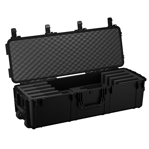 Condition 1 45" Tactical Rifle Waterproof Hard Case w/Wheels & Pre-Cut Foam, 4 Slots, Lockable, IP67-Rated Waterproof, TSA Approved Storage Trunk with Compartments – Black, Made in USA, Model 2191