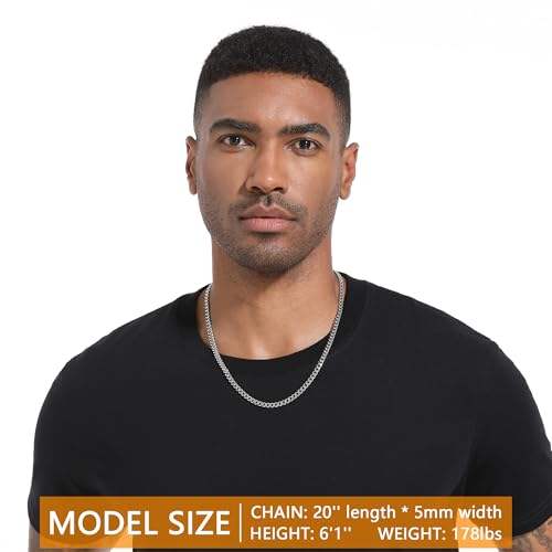 Chain for Men Stainless Steel Cuban Link Chain Necklace Silver Toned Mens Necklaces 18, 20, 22, 24, 26 Inch - size: 20 Inches, style: 5mm width-stainless steel