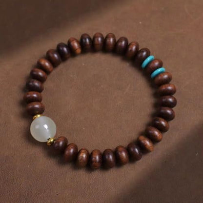 DIY style of plate beads, yellow pear wood, agarwood, Buddha beads, simple gift, men's and women's souvenirs, forest natural wood elastic bracelet