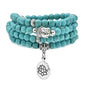 6mm 108 Mala Beads Bracelet, Yoga Zen Necklace with Buddha and Lotus Charm for Prayer - style: Green Turquoise