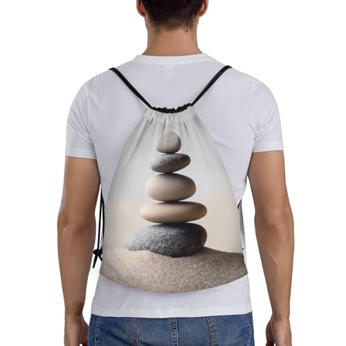 Meditation Stone Drawstring Backpack, Lightweight And Suitable For Fitness, Sports,With Shoulder Straps - size: Medium