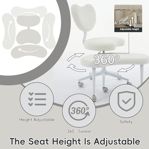 Meditation Chair with Wheels, Ergonomic Criss Cross Chair, Adjustable ADHD Floor Sitting Chair, Swivel Cross Legged Office Chair with High Back, Kneeling Posture Chair, Teddy Fabric,Ivory - color: （teddy Fabric）ivory