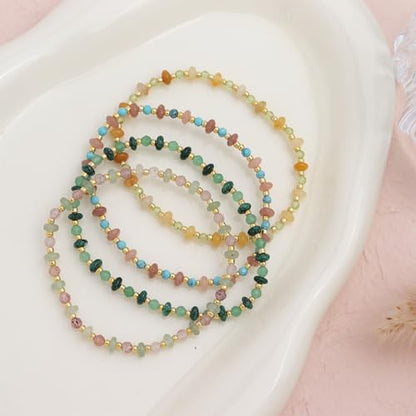Gold Beaded Gemstone Bracelets for Women, Boho Handmade Stackable Natural Stone Labradorite Beads Bracelet Prom Jewelry Gift. - color: Green