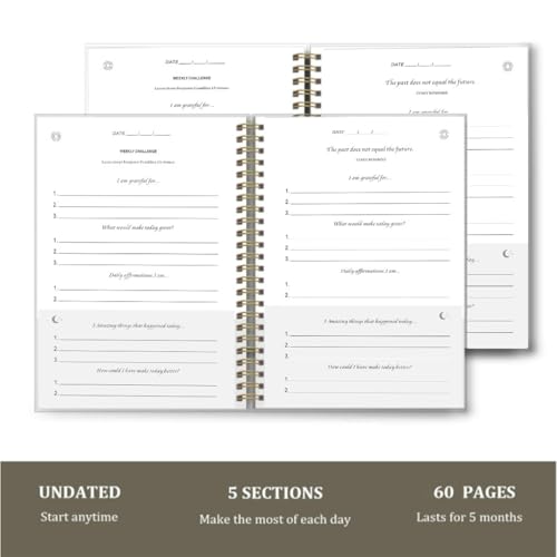 NDEMl Five-Minute Gratitude Journal, A5 Mindfulness Reflection and Performance Journal, Undated Notebook, Growth Inspirational Notepad (navy blue)