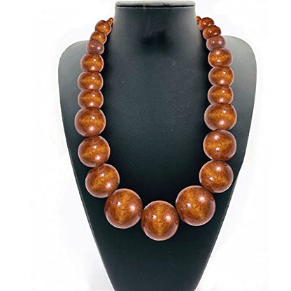 COLORFUL BLING Ethnic Natural Wood Beads Necklace for Men Women Africa Wooden Chain Chunky Strand Necklace Statement Hip Hop Jewelry - color: brown