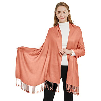 Soft Silky Pashmina Shawl Wraps Solid Colors Scarf for Wedding Evening Dresses - color: T-orange
