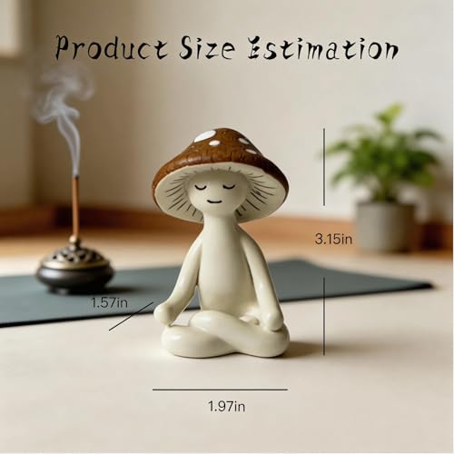 Ceramic Mushroom Yoga Figurines Set, Meditation Decor for Home, 3-Piece Mushroom Figurines in Yoga Poses, Whimsical Zen Decor for Shelf, Desk, Yoga Room