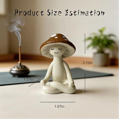 Ceramic Mushroom Yoga Figurines Set, Meditation Decor for Home, 3-Piece Mushroom Figurines in Yoga Poses, Whimsical Zen Decor for Shelf, Desk, Yoga Room
