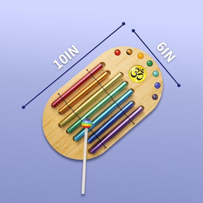 Meditation Chime With Mallet,Seven Tone Wind Chime,Handmade Chakra Bells Chimes,For Relaxation, Stress & Anxiety Relief, Chakra Healing, Outside Yoga