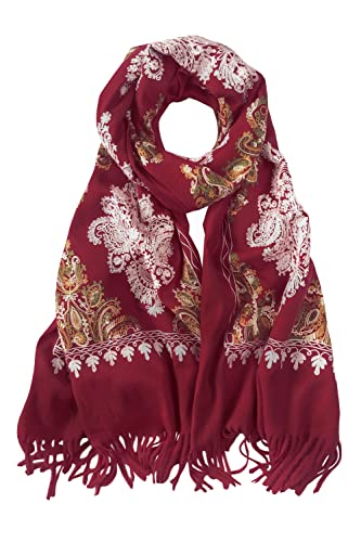 Urban CoCo Women's Embroidered Tassel Long Shawl Oversize Scarf Wraps for Women - color: #2-wine
