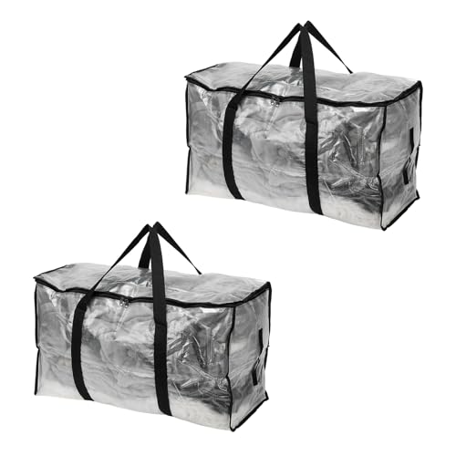 uxcell 2Pcs Large Moving Bags, 27 x 11.4 x 15" Foldable Heavy Duty Storage Totes Waterproof Packing Bags with Reinforced Zipper and Handle for Home Camping Packing Clothes Quilts, Clear - color: Clear, size: 27 x 11.4 x 15"