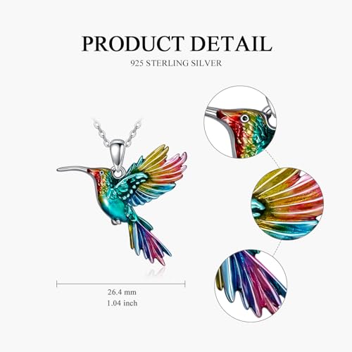 Hummingbird/Phoenix/Owl/Dove/Flamingo/Raven/Blue Jay/Cardinal/Peacock/Eagle/Parrot/Robin Necklace for Women 925 Sterling Silver Bird Pendant Necklace Animal Jewelry Gift for Mother Wife - style: Flying Hummingbird Necklace
