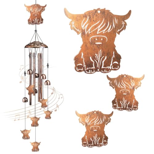 Highland Cow Wind Chimes for Outside,41" Metal Windchimes, Housewarming/Easter/Halloween/Festival/Birthday/Anniversary Highland Cow Gifts for Women/Men, Cow Decorations for Outside, Garden or Yard - size: Highland Cow