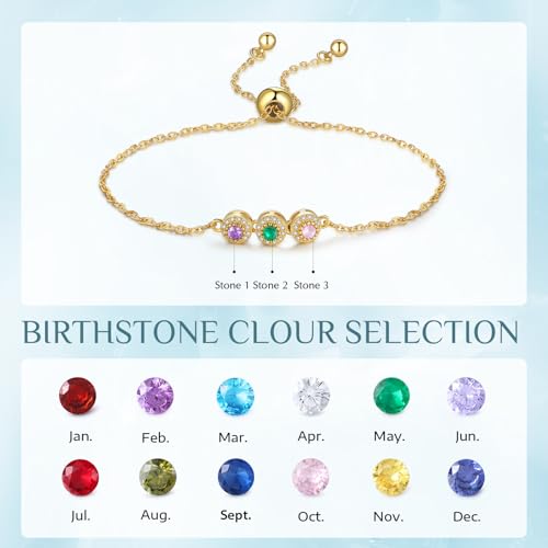 Personalized Birthstone Bracelet for Women – 925 Sterling Silver Adjustable Family Mothers Day Bracelet with Birthstones, Mothers Day, Christmas,Birthday Gift for Mom, Grandma, Wife, Bridesmaid - color: A-3 Birthstones