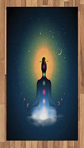 Ambesonne Yoga Area Rug, Meditating Silhouette Sitting in Lotus Position Colorful Trance Mood Happiness, Flat Woven Accent Rug for Living Room Bedroom Dining Room, 2' 6" x 5', Multicolor