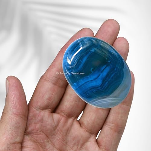 Amazing Gemstone Blue Onyx Crystals and Healing Stones - Large Palm Stone Crystals Piedra - Crystal for Good Luck, Balanced Positive Energy, Meditation - Unique Stocking Stuffers Gifts for Women, Men - color: Blue Onyx