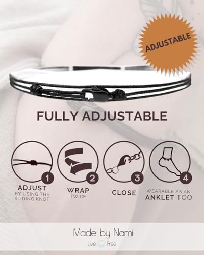 Made by Nami Nautical Rope Bracelet for Men Waterproof & Adjustable Wrap String Bracelets with Snap Hook Gift for Him - color: Black Black