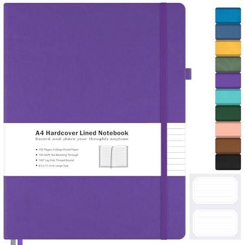 Blank Notebook, Hardcover Sketch Book, 8.5" x 11" Large Blank Journal, No Bleed Thick Paper Sketchbook for Drawing, Unlined Notebook Journal for Women Men, A4 Leather Sketchbook, Lay Flat, Purple - color: Purple