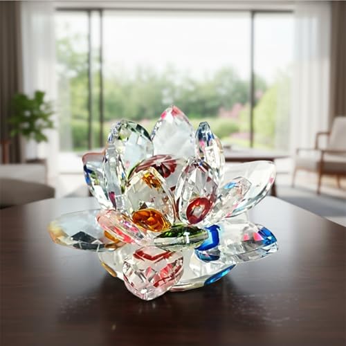 Lotus Flower Figurine,Crystal Lotus Decor Centerpiece,Feng Shui Home Decor for Office Desk Accent in 2.5 Inch - color: Multicolor