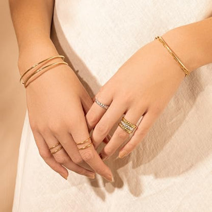 POTESSA 18K Gold Plated Cuff Bracelets Adjustable Dainty Bangle Handemade Jewelry for Women - style: Thin Round