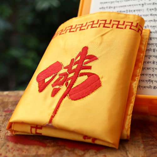 HOMSFOU Brocade Embroidery Buddhist Scripture Packing Cloth Lotus Cover Satin Double Layer Book Protector for Home Office Restaurant Use