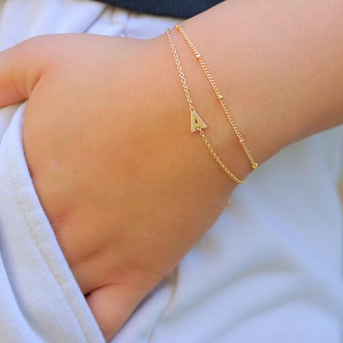Gold Initial Bracelets for Women Girls - 18K Gold Plated Layered Letter A-Z Initial Bracelets Dainty Letter Bracelet for Women Trendy Gifts for Mom Wife Friends - color: P