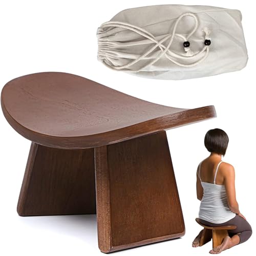 Portable Meditation Bench, Yoga Auxiliary Stool with Storage Bag, Removable Wooden Kneeling Stool, Multifunctional Ergonomic Seat, Posture Adjustment, for Yoga, Prayer, Meditation
