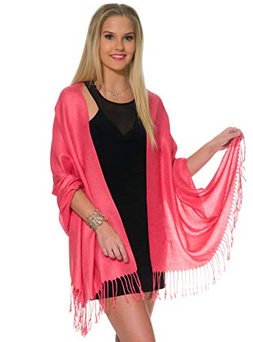 Pashmina Shawls and Wraps for Evening Dresses, Large Soft Pashminas Wedding Shawl - color: Pink Fuchsia