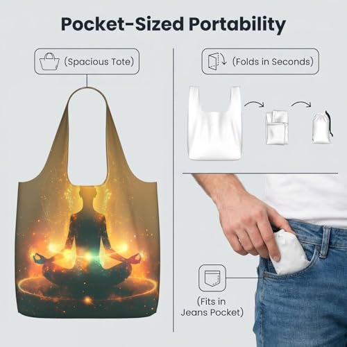 Yoga Meditation (4) For Foldable Shopping Bag, Washable Storage Tote For Work And Travel