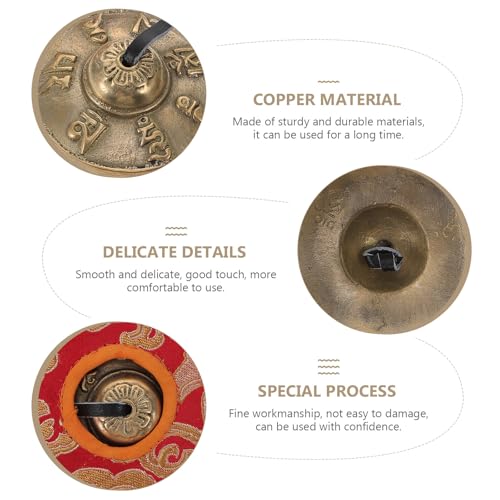 SECFOU Tingsha Meditation Bell Cymbals Set Nepal Copper Percussion Instrument Yoga Chime Bell with Six-Syllable Chant and Carrying Pouch for Mindfulness and Sound Therapy