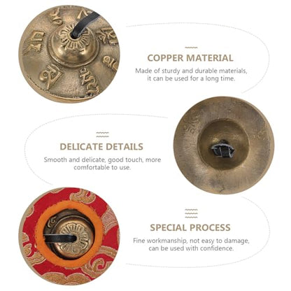 SECFOU Tingsha Meditation Bell Cymbals Set Nepal Copper Percussion Instrument Yoga Chime Bell with Six-Syllable Chant and Carrying Pouch for Mindfulness and Sound Therapy