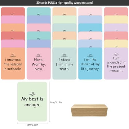 Affirmation Cards for Kids - 30 Daily Positive Affirmations Cards with Wooden Stand - Mindfulness Cards for Anxiety Relief, Self Care & Confidence Building - Encouragement & Motivational Gifts for Boys & Girls