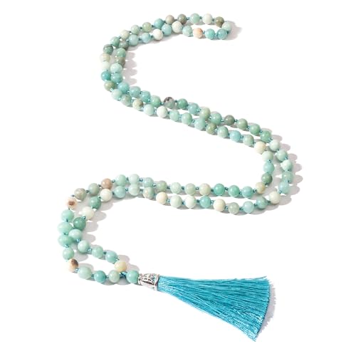 108 Mala Beads Natural Stone Japamala Yoga Prayer Rosary Meditation Hand Knotted Beaded Tassel Necklace for Women Men