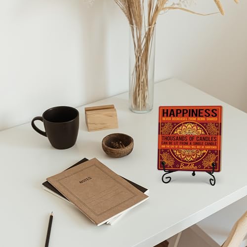 Buddha Happiness Quote Desk Decor, Funny Office Inspirational Gifts for Family Friends, Meditation Room Tabletop Decor, Zen Home Office Wooden Plaque Sign with Stand (J03) - style: Happiness