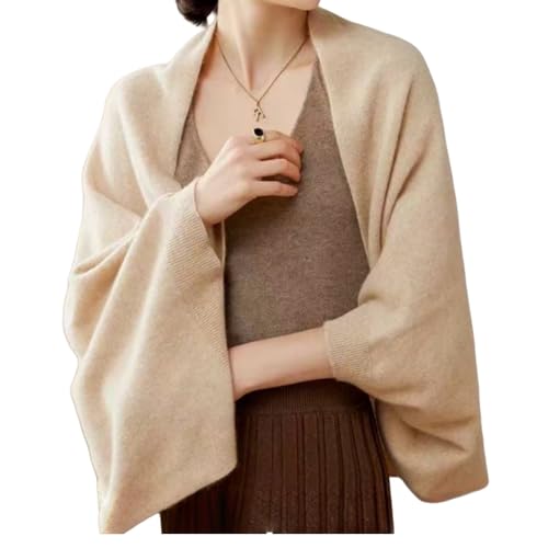 WaJuemy Shrug Sweater Shawl Wraps for Women Soft Cashmere Ponchos Sweater Cardigan Casual Open Front Top Cape Shawls - color: 13 Camel