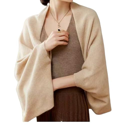 WaJuemy Shrug Sweater Shawl Wraps for Women Soft Cashmere Ponchos Sweater Cardigan Casual Open Front Top Cape Shawls - color: 13 Camel