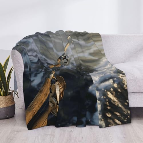 Fishing Rod Prints Throw Blanket (280g Flannel) Anti-Pilling Warm Fuzzy Blankets for Bed Sofa Couch Travel 50x40 Inch - color: Fishing Rod, size: 50x40 Inch