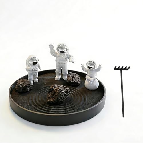 Astronaut Zen Garden Kit, Desktop Zen Garden for Stress Relief, Mini Sandbox with Rake and Decorative Stones for Office & Home Desk Decorations