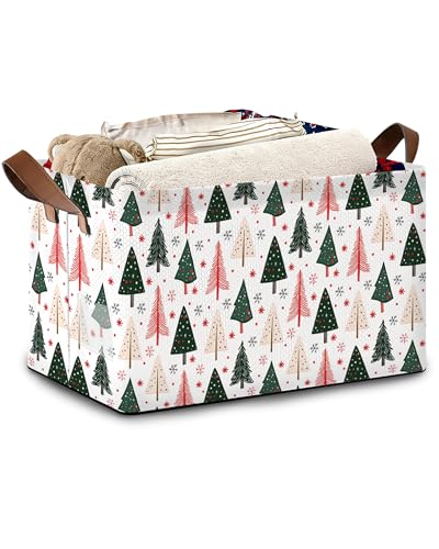 Christmas Tree Collapsible Storage Box,Winter Organizer Bin with Handles for Room Decoration,Bins Book Basket Box 17x11.5x10Inch - color: Christmas Tree Winter