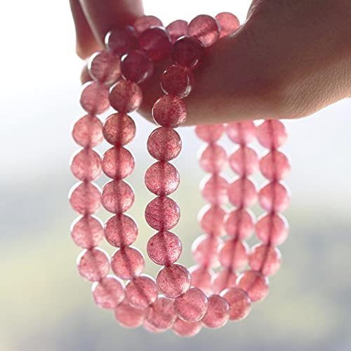 8mm Natural Gemstone Stretch Bracelet, Handmade Unisex Crystal Bracelets for Meditation, Yoga, Spiritual Healing & Positive Energy - color: Strawberry quartz