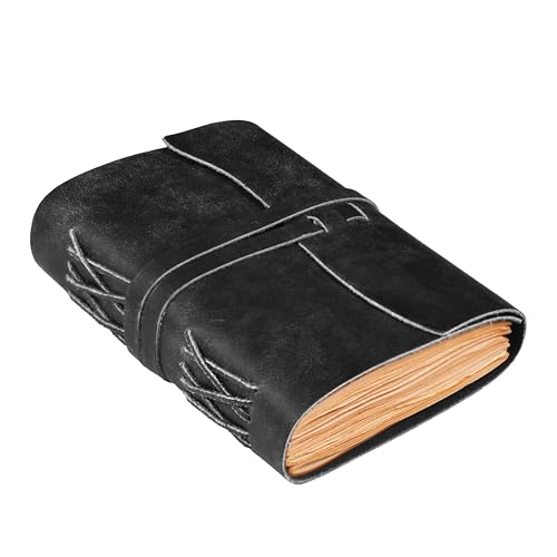 LEATHER VILLAGE Leather Bound Journal - Black, 7"X5", 220 Pages - Vintage Blank Paper Diary for Writing, Drawing, Sketchbook, and Travel Notebook - Ideal for Women and Men - color: Black, size: 7 inches X 5 inches