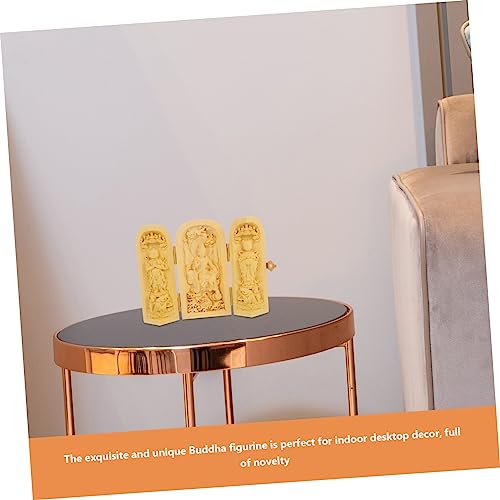 Happyyami Wood Buddha Statue Figurine Handcrafted Huangyang Wood 3-Compartment Box Home Decor for Meditation and Zen Spaces